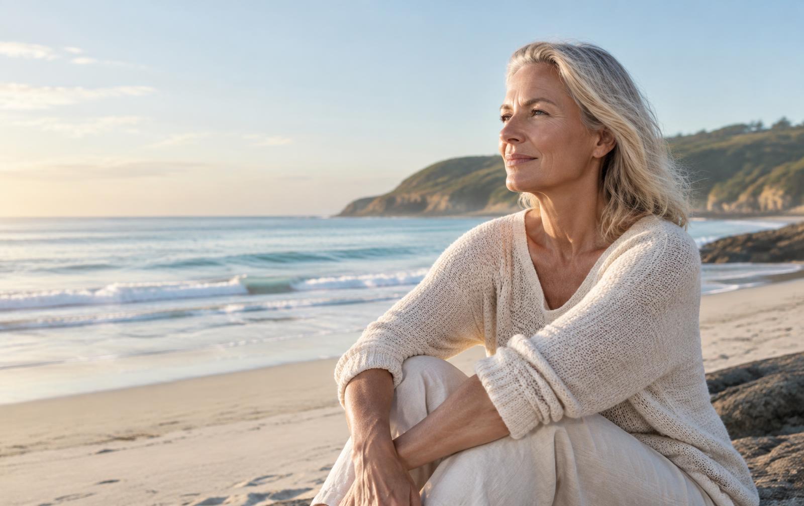 Woman enjoying a calm morning by the Australian coast