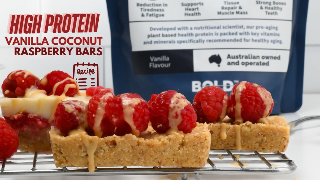 High Protein Coconut Vanilla Raspberry Bars